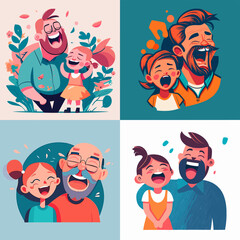 Vector image, daughter and father where the joyful father and his daughter (In honor of Father's Day)
