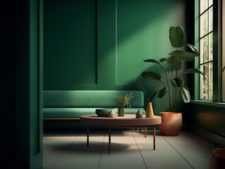 Beautiful interior living room design in green tones