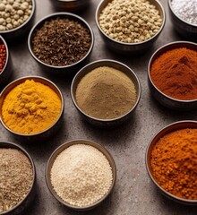 Various spices, paprika, pepper, salt, cinnamon, turmeric, curry, Generative AI Art Illustration 04