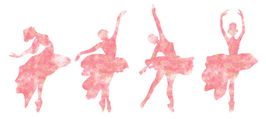 Watercolor dancing ballerina silhouette set. Isolated dancing ballerina.Hand drawn classic ballet performance, pose.Young pretty ballerina women illustration. Can be used for postcard and posters. © Leila