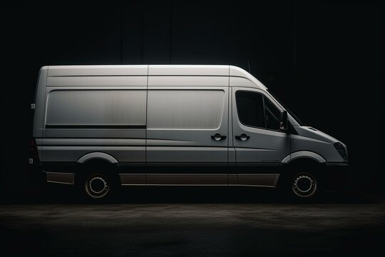 White cargo van on dark gray background. Generative AI