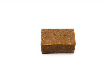 bar of old soap on white background.