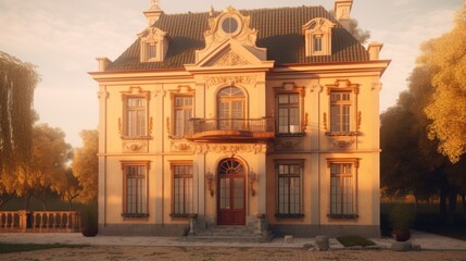 Obraz premium Barouque exterior house design in daytime golden hour generative ai