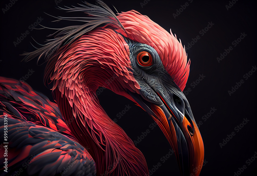 Poster close up of a flamingo concept, contemporary colors and mood social background. generative ai techno