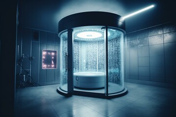 Isolated cryotherapy chamber for inflammation and pain reduction. Generative AI - obrazy, fototapety, plakaty