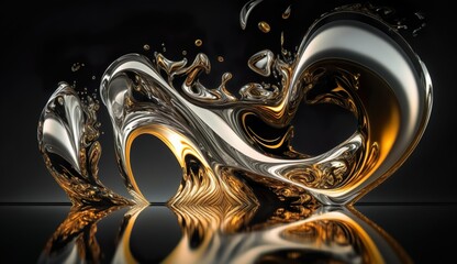 A mesmerizing photo of abstract liquid metal and gold in motion, generative Ai
