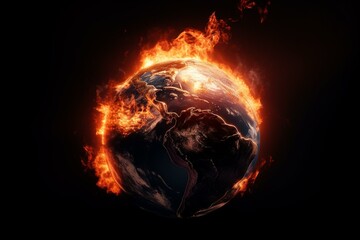 Fototapeta na wymiar Climate crisis visualization: Earth on fire and melting. Generative AI