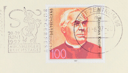 briefmarke stamp vintage retro alt old 100 Sebastian Kneipp gestempelt frankiert cancel used...