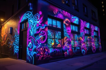 blacklight and uv-reactive painting on the side of a building, created with generative ai