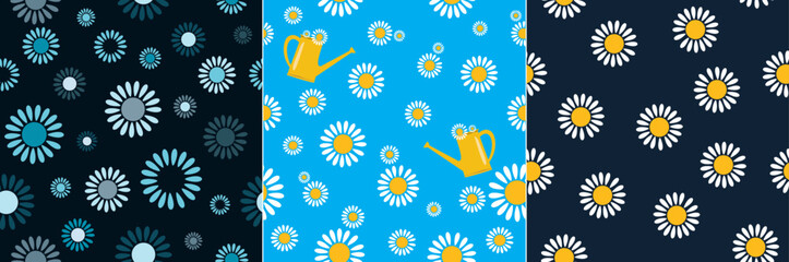 3 verschiedene Varianten eines seamless Pattern mit Margeriten oder Gänseblümchen,  Blumenmotiv  © babsi_w