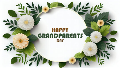 Happy Grandparents Day circle from peonies and succulents. Generative Ai