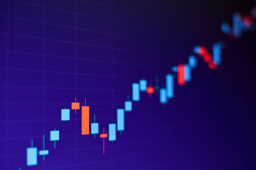 Rising stock market chart on blue background