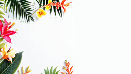 Fototapeta na wymiar Tropical Flowers on White Background, Generative Ai.