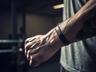 Close-up shot of a well trained arm in a gym