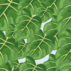 Obraz na płótnie Canvas Stylized tropical leaves seamless pattern. Decorative leaf background.