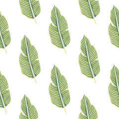 Obraz premium Tropical leaf seamless pattern. Exotic leaves background. Jungle plants endless wallpaper. Rainforest floral hawaiian backdrop.