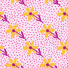Stylized tropical simple flower seamless pattern. Decorative floral ornament endless background.