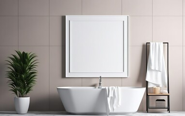 Naklejka na ściany i meble Blank picture frame mockup template, bathroom design, clean, minimalist