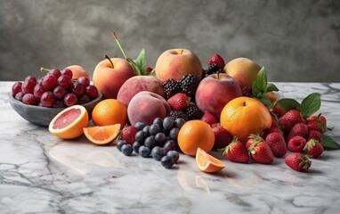 Delicous and healthy organic biological fruit collection on marble