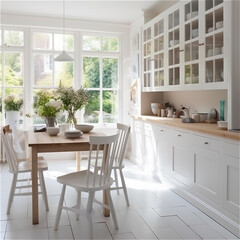 Fototapeta na wymiar Modern kitchen interior at day time. AI generated content