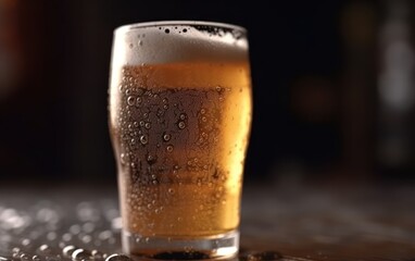 Frosty draught beer with droplets background