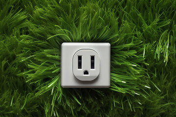 socket with power plug on green grass. AI generated content