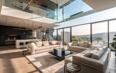 Fototapeta na wymiar Luxury penthouse villa living room. High class real estate