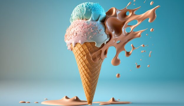 Melting ice cream, clean monochrome background