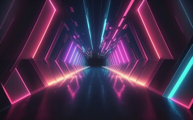 Abstract neon lights tunel background with pink and blue laser rays