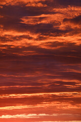 fiery red sky at sunset, vertical