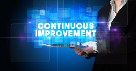 Person holding tablet, technology concept