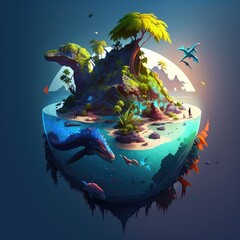 Obraz na płótnie Canvas surreal tiny island with animals