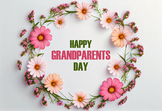 Happy Grandparents Day Classical watercolor floral frame with roses. Generative Ai