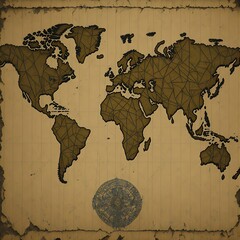 Generative AI illustration of Old world map GRUNGE PAPER TEXTURE,