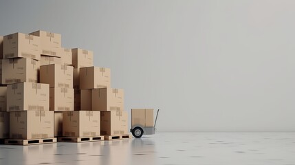 Automated Modern Retail Warehouse AGV Robots Transporting Cardboard Boxes in Distribution Logistics Center. Generative AI