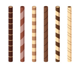 Set of wafer rolls isolated on white background