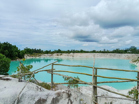 Kaolin Lake or Danau Biru. Kaolin quarry, blue lake of kaolin quarry. Beautiful kaolin lake in Belitung. 