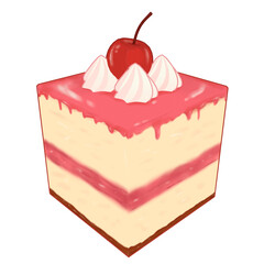cherry and pink sauce cube cake