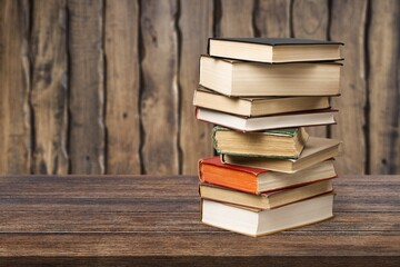 Vintage old books on desk table