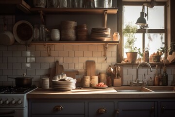Obraz na płótnie Canvas Scandinavian kitchen with vintage appliances in 4k or higher resolution, giving a techy atmosphere. Generative AI