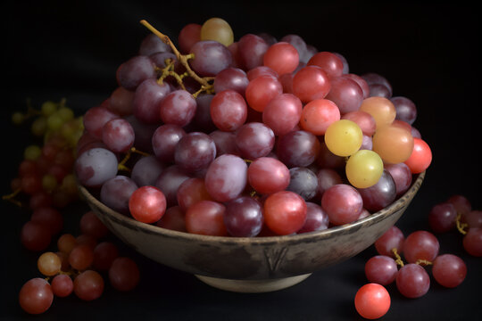 A dessert bowl of fresh grapes from a wine making vineyard full of health benefits and vitamins which could be used to make an alcoholic drink, computer Generative AI stock illustration image
