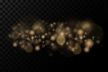Glowing gold bokeh circles, sparkling gold dust abstract gold luxury decoration background.