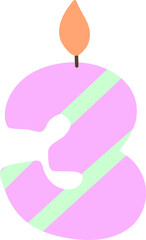 Pink and green festive number 3 with a candle