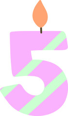 Pink and green festive nimber 5 with a candle