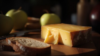 Sharp and Tangy - A slice of aged cheddar with a crisp apple and crusty bread