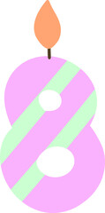 Pink and green festive number 8 with a candle