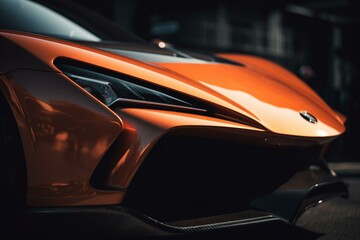 Obraz na płótnie Canvas A detailed view of a sleek orange sports vehicle. Generative AI