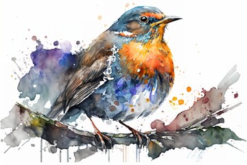 Watercolor bird illustration white background,Generative AI