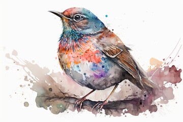 Watercolor bird illustration white background,Generative AI