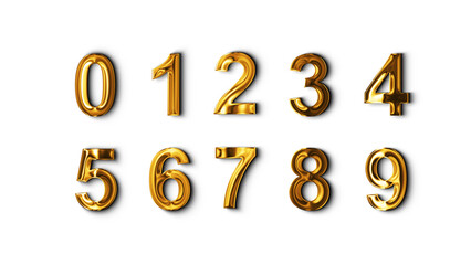 png 3d golden metallic numbers set on blue screen, luxury shiny and glowing letters, 4k design element